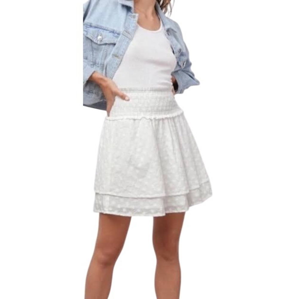 Rails Addison White‎ Embroidered Daisies Smocked Waist Mini Skirt Size S